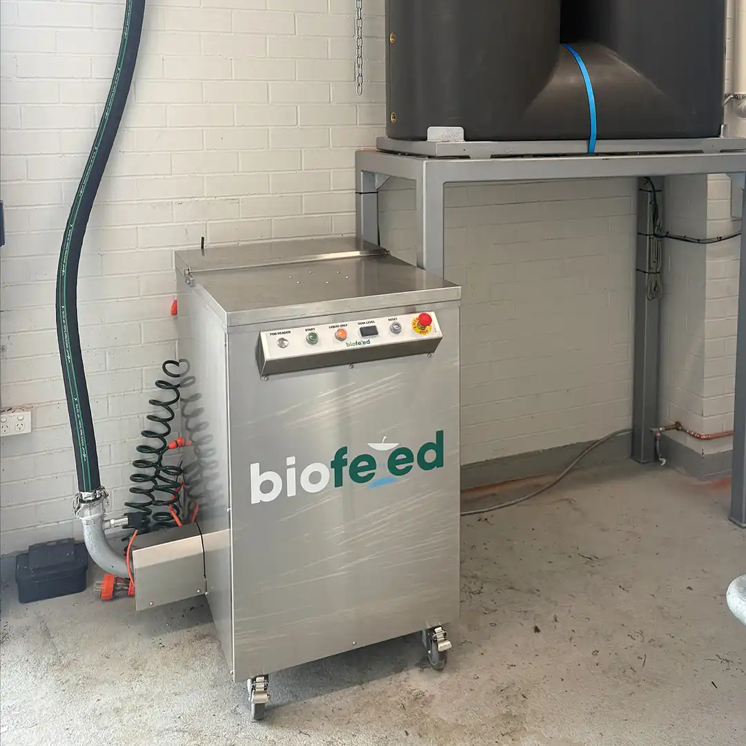 Biofeed food waste system with custom tank configurations to maximise floor space